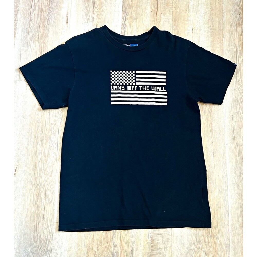 Vans Mens L Black Graphic Logo Cotton Knit Crew Neck Short Sleeve T-Shirt